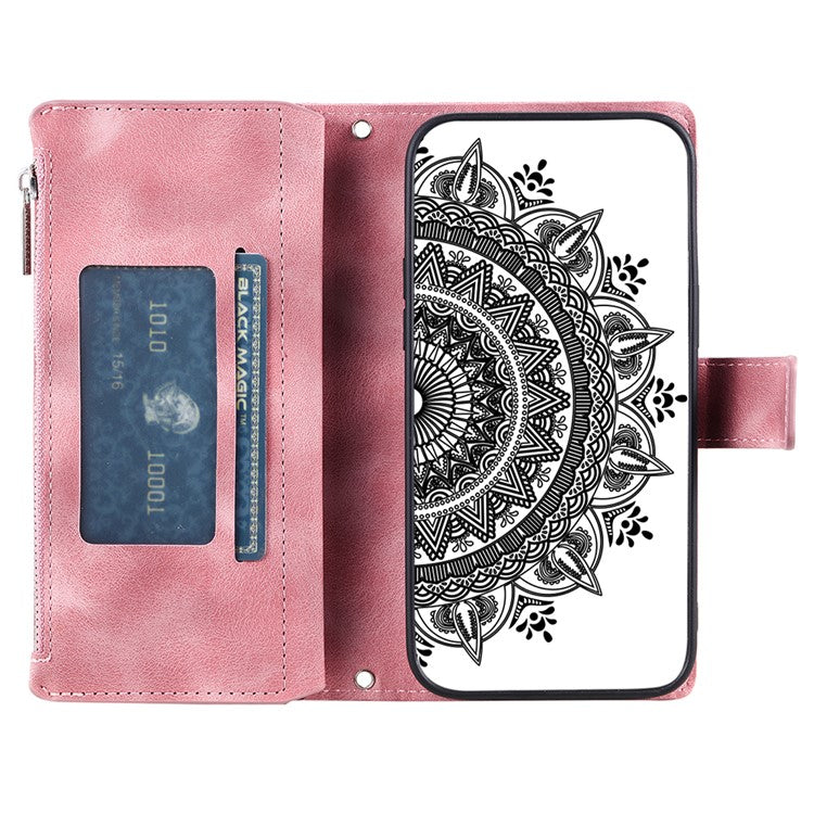 Style 006 For Motorola Edge 60 Fusion 5G Wallet Case PU Leather Phone Cover Mandala Flower Pattern - Rose Gold