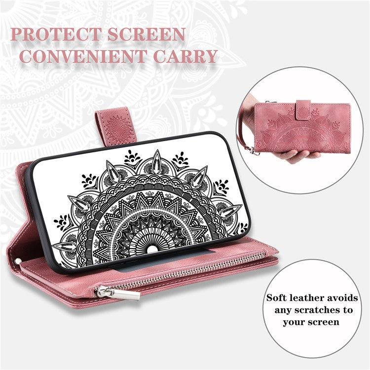 Style 006 For Motorola Edge 60 Fusion 5G Wallet Case PU Leather Phone Cover Mandala Flower Pattern - Rose Gold