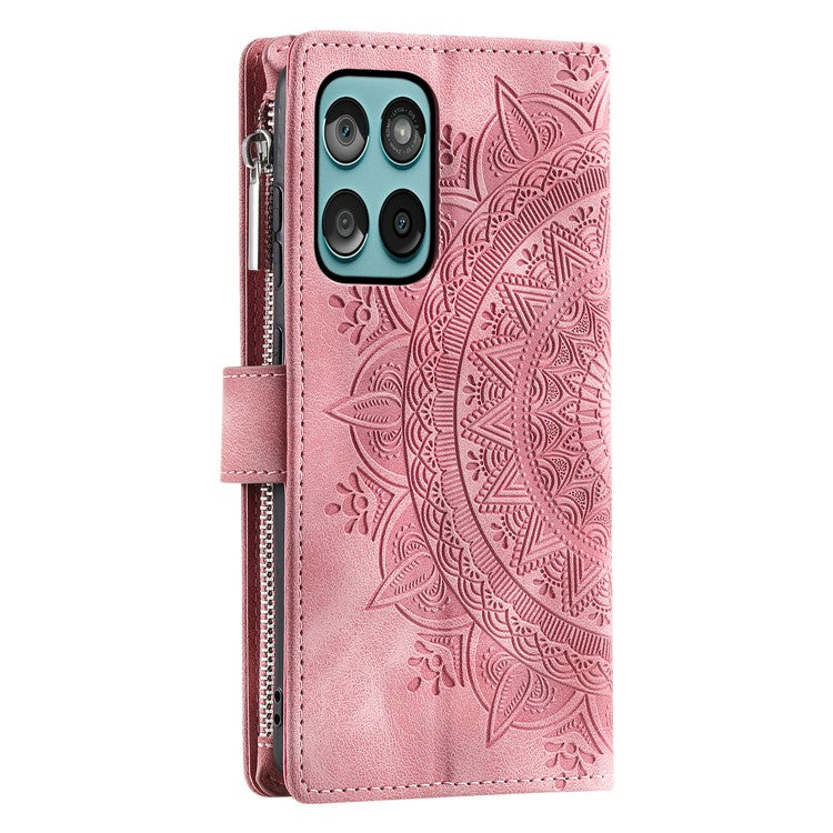 Style 006 For Motorola Edge 60 Fusion 5G Wallet Case PU Leather Phone Cover Mandala Flower Pattern - Rose Gold