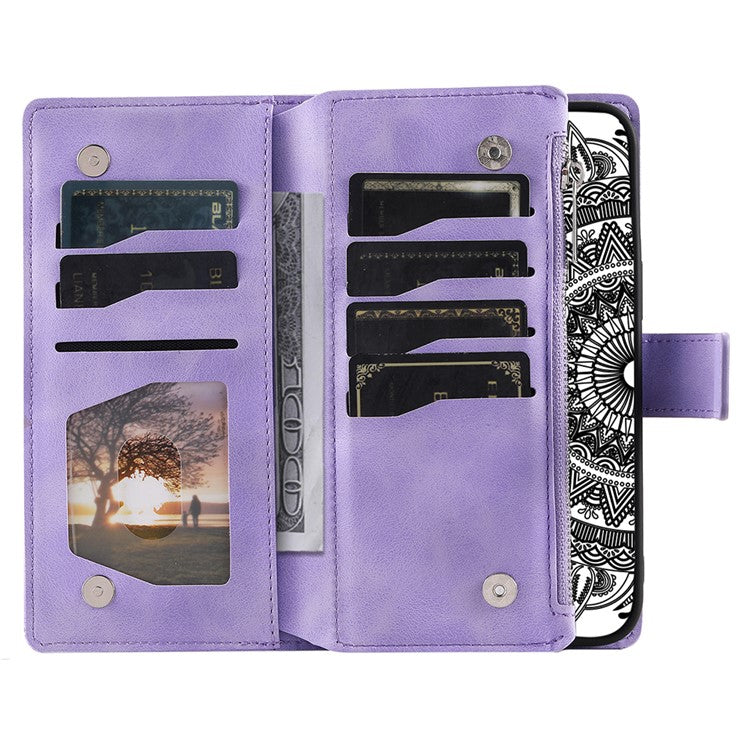 Style 006 For Motorola Edge 60 Fusion 5G Wallet Case PU Leather Phone Cover Mandala Flower Pattern - Purple