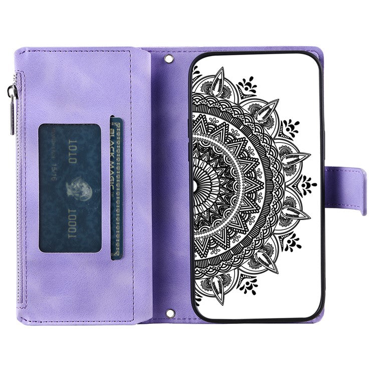 Style 006 For Motorola Edge 60 Fusion 5G Wallet Case PU Leather Phone Cover Mandala Flower Pattern - Purple