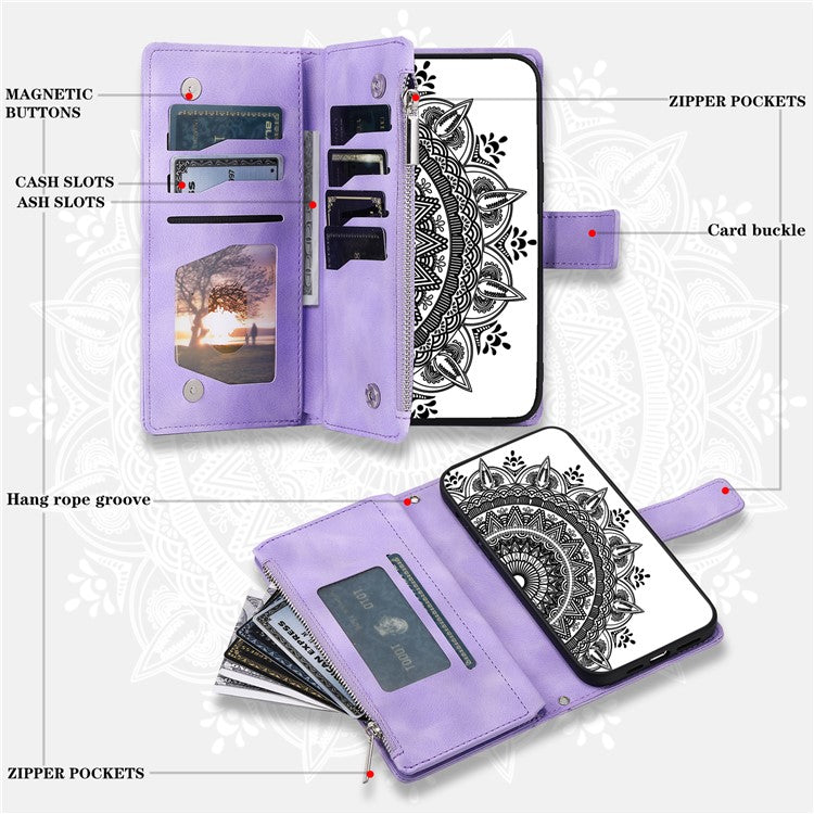 Style 006 For Motorola Edge 60 Fusion 5G Wallet Case PU Leather Phone Cover Mandala Flower Pattern - Purple