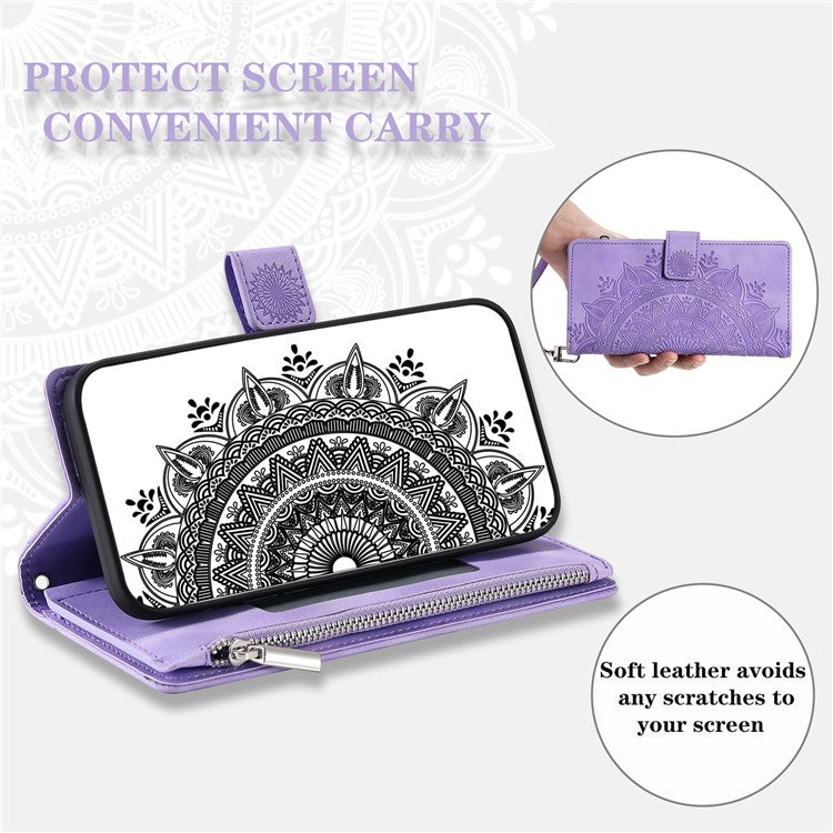 Style 006 For Motorola Edge 60 Fusion 5G Wallet Case PU Leather Phone Cover Mandala Flower Pattern - Purple