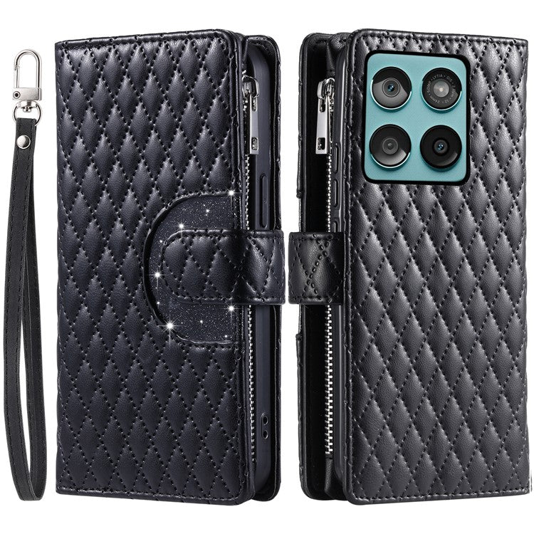 Style 012 for Motorola Edge 60 Fusion 5G Case Zipper Pocket Glitter Leather Phone Cover - Black