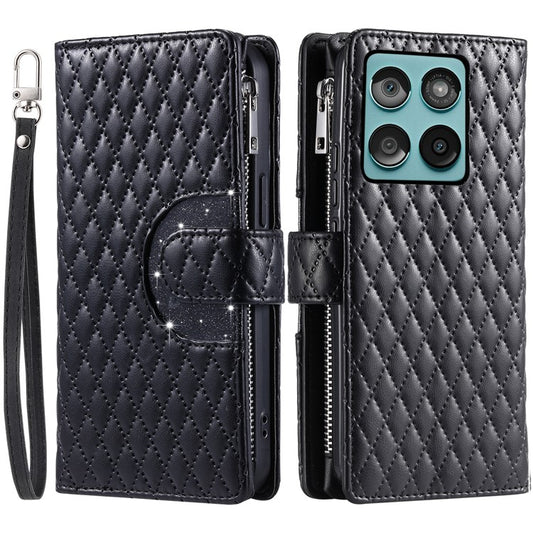Style 012 for Motorola Edge 60 Fusion 5G Case Zipper Pocket Glitter Leather Phone Cover - Black