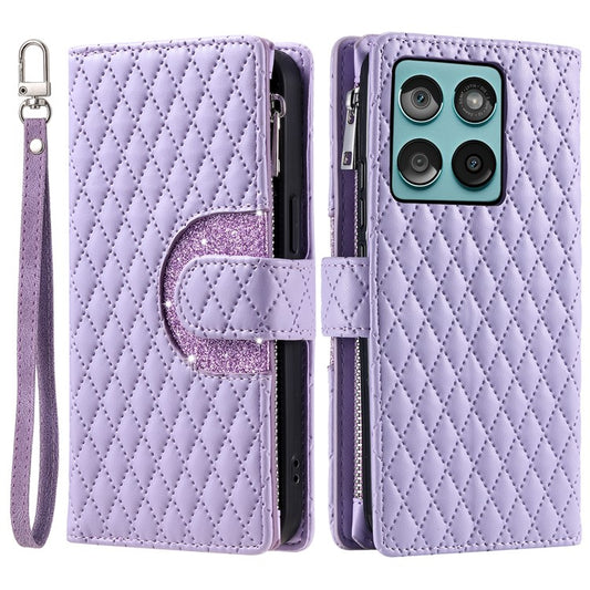 Style 012 for Motorola Edge 60 Fusion 5G Case Zipper Pocket Glitter Leather Phone Cover - Purple