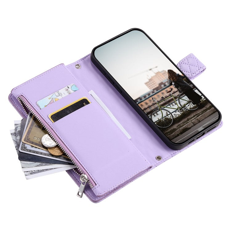 Style 012 for Motorola Edge 60 Fusion 5G Case Zipper Pocket Glitter Leather Phone Cover - Purple