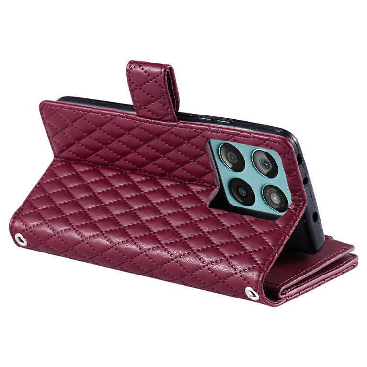 Style 012 for Motorola Edge 60 Fusion 5G Case Zipper Pocket Glitter Leather Phone Cover - Wine Red