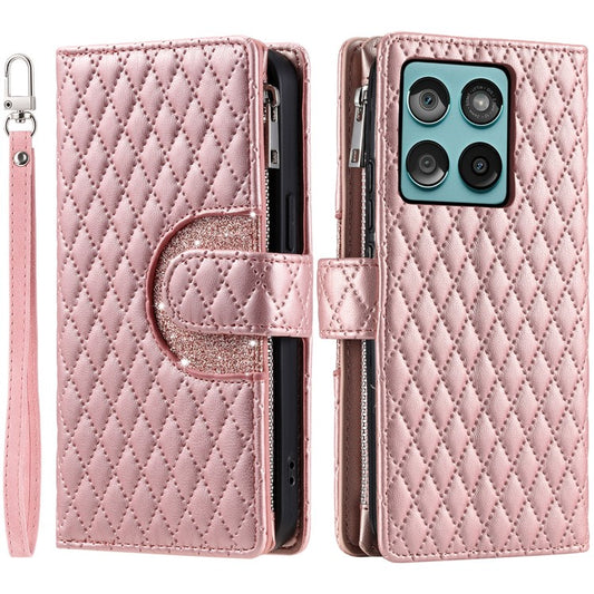 Style 012 for Motorola Edge 60 Fusion 5G Case Zipper Pocket Glitter Leather Phone Cover - Rose Gold