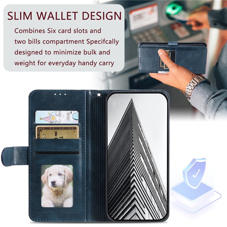 013 Style For Motorola Edge 60 Fusion 5G Case PU Leather Anti-Fall Phone Cover with 6 Card Slots - Blackish Green