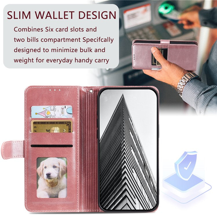 013 Style For Motorola Edge 60 Fusion 5G Case PU Leather Anti-Fall Phone Cover with 6 Card Slots - Rose Gold