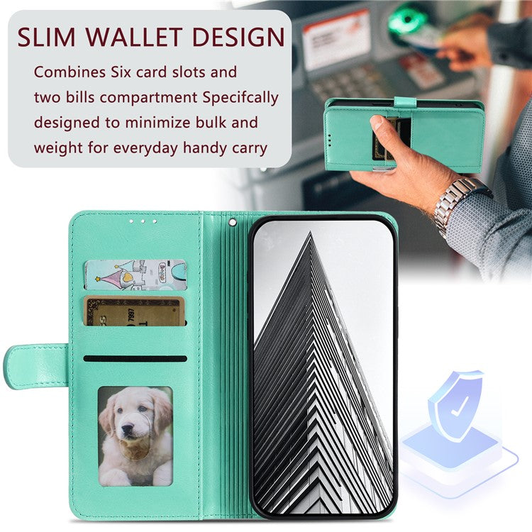 013 Style For Motorola Edge 60 Fusion 5G Case PU Leather Anti-Fall Phone Cover with 6 Card Slots - Mint Green
