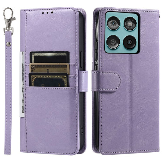013 Style For Motorola Edge 60 Fusion 5G Case PU Leather Anti-Fall Phone Cover with 6 Card Slots - Purple