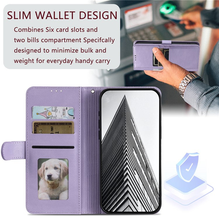 013 Style For Motorola Edge 60 Fusion 5G Case PU Leather Anti-Fall Phone Cover with 6 Card Slots - Purple