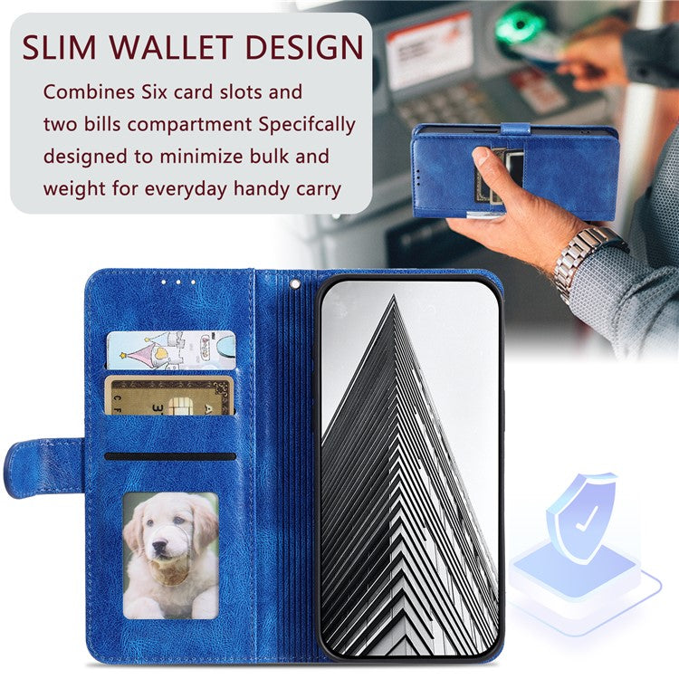 013 Style For Motorola Edge 60 Fusion 5G Case PU Leather Anti-Fall Phone Cover with 6 Card Slots - Blue