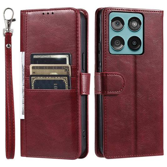 013 Style For Motorola Edge 60 Fusion 5G Case PU Leather Anti-Fall Phone Cover with 6 Card Slots - Wine Red