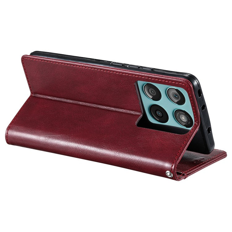 013 Style For Motorola Edge 60 Fusion 5G Case PU Leather Anti-Fall Phone Cover with 6 Card Slots - Wine Red