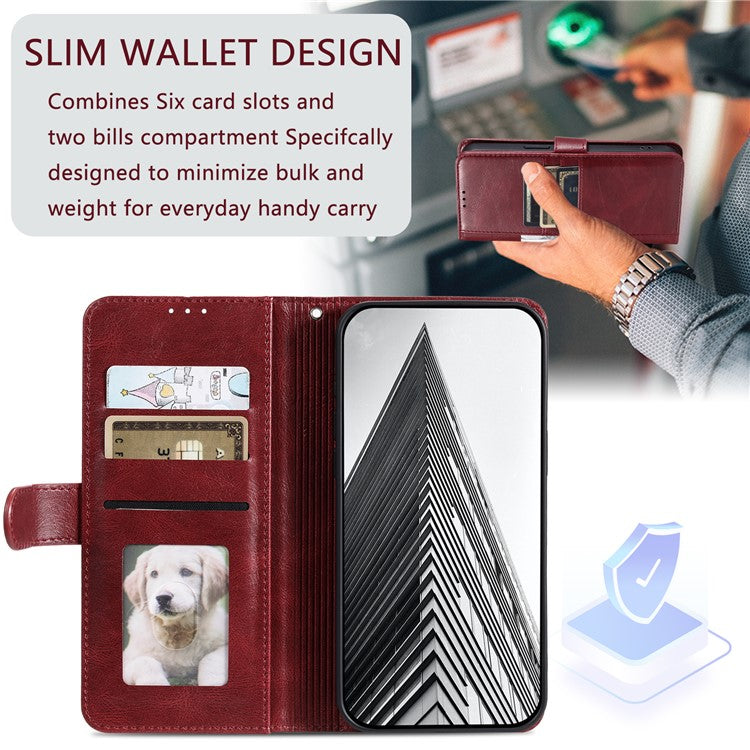013 Style For Motorola Edge 60 Fusion 5G Case PU Leather Anti-Fall Phone Cover with 6 Card Slots - Wine Red