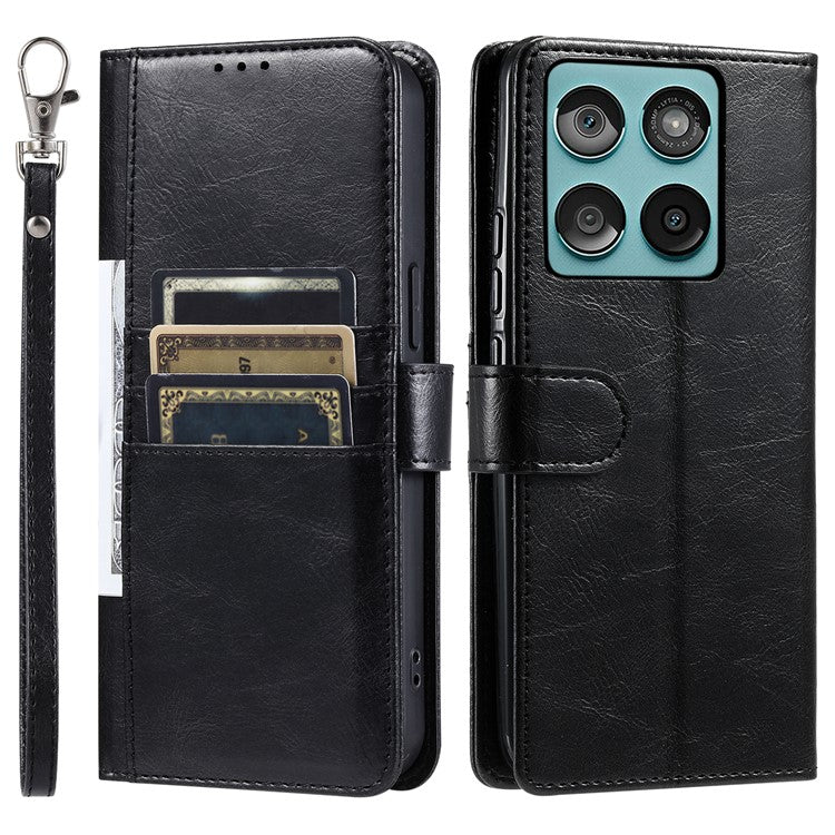 013 Style For Motorola Edge 60 Fusion 5G Case PU Leather Anti-Fall Phone Cover with 6 Card Slots - Black