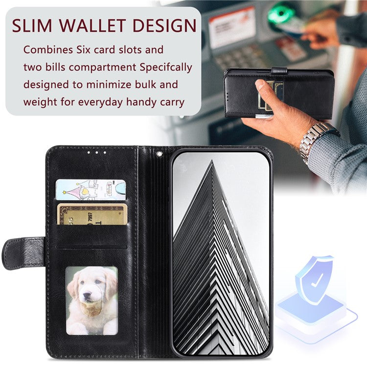 013 Style For Motorola Edge 60 Fusion 5G Case PU Leather Anti-Fall Phone Cover with 6 Card Slots - Black