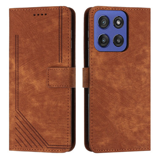Wallet Case for Motorola Edge 60 Fusion 5G / Edge (2025) 5G Imprinted Lines Leather Phone Cover with Stand - Brown