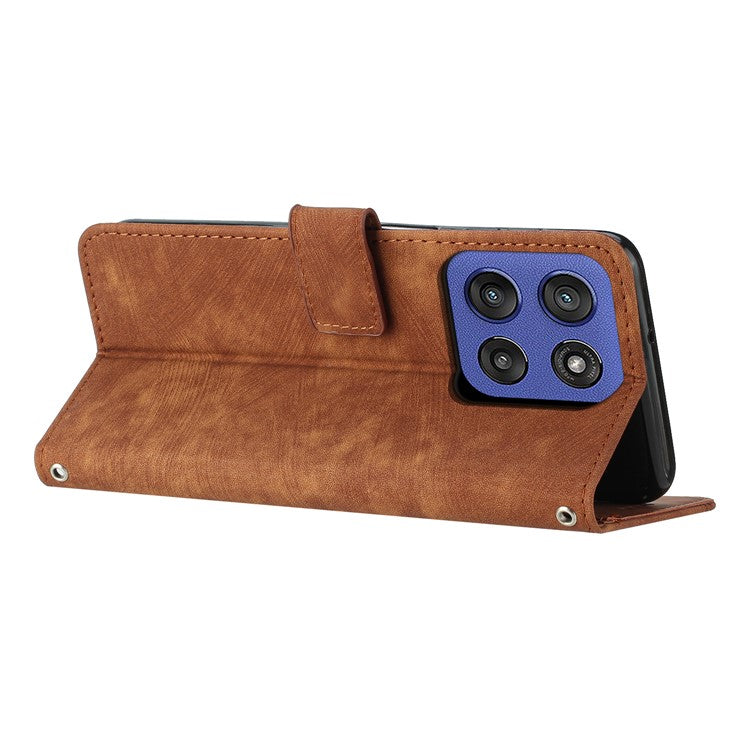Wallet Case for Motorola Edge 60 Fusion 5G / Edge (2025) 5G Imprinted Lines Leather Phone Cover with Stand - Brown