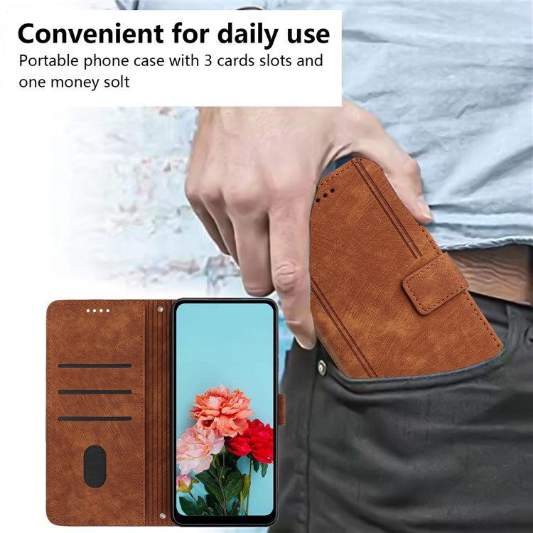 Wallet Case for Motorola Edge 60 Fusion 5G / Edge (2025) 5G Imprinted Lines Leather Phone Cover with Stand - Brown