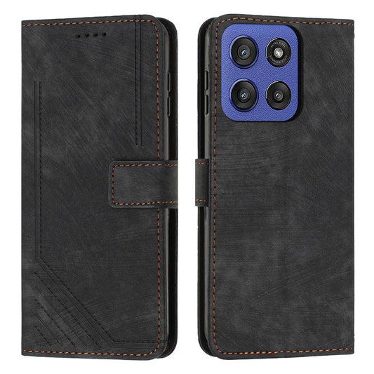 Wallet Case for Motorola Edge 60 Fusion 5G / Edge (2025) 5G Imprinted Lines Leather Phone Cover with Stand - Black