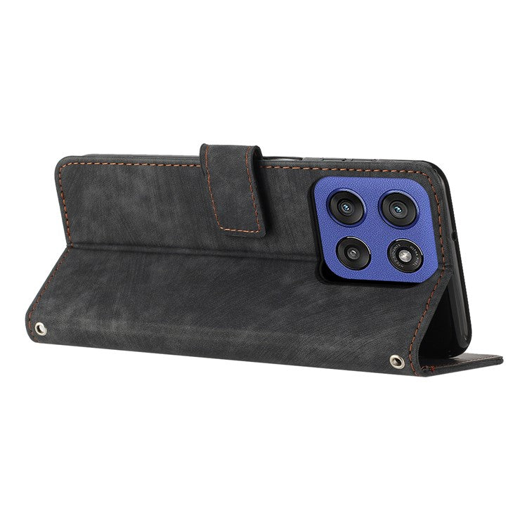 Wallet Case for Motorola Edge 60 Fusion 5G / Edge (2025) 5G Imprinted Lines Leather Phone Cover with Stand - Black