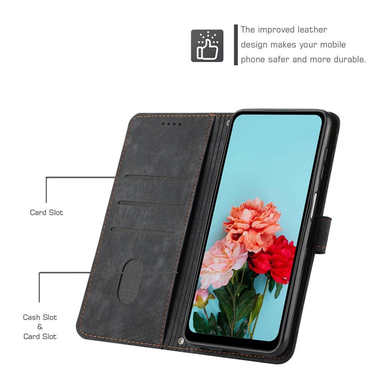 Wallet Case for Motorola Edge 60 Fusion 5G / Edge (2025) 5G Imprinted Lines Leather Phone Cover with Stand - Black