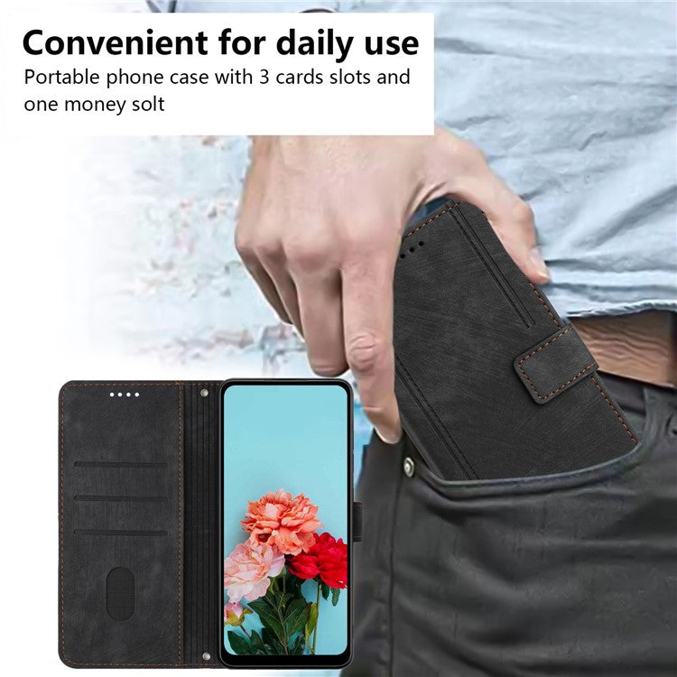 Wallet Case for Motorola Edge 60 Fusion 5G / Edge (2025) 5G Imprinted Lines Leather Phone Cover with Stand - Black