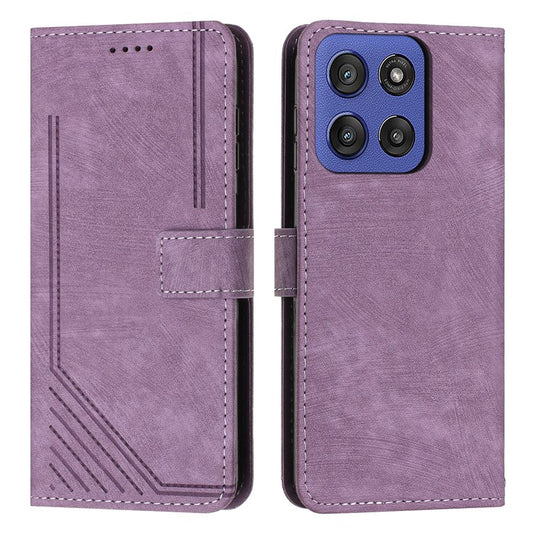 Wallet Case for Motorola Edge 60 Fusion 5G / Edge (2025) 5G Imprinted Lines Leather Phone Cover with Stand - Purple