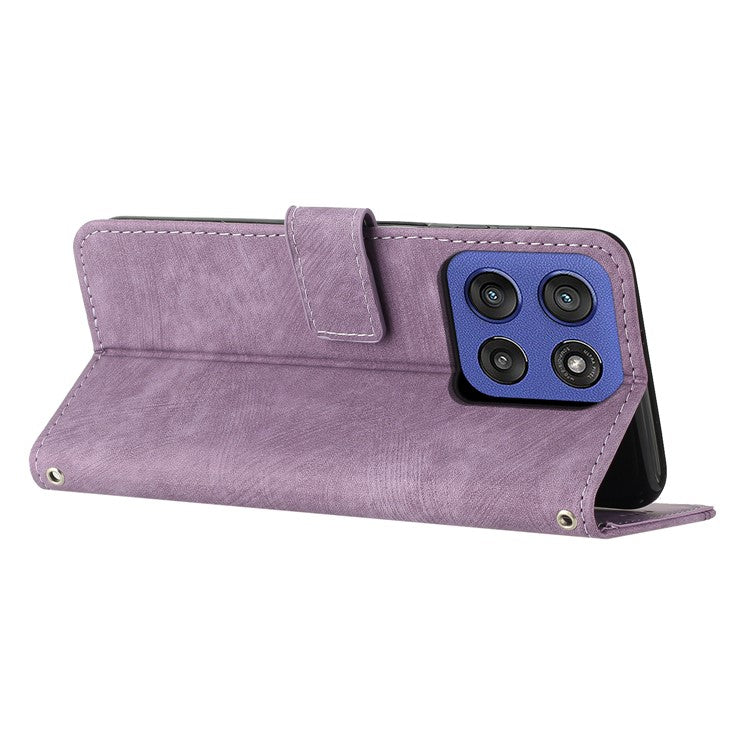 Wallet Case for Motorola Edge 60 Fusion 5G / Edge (2025) 5G Imprinted Lines Leather Phone Cover with Stand - Purple