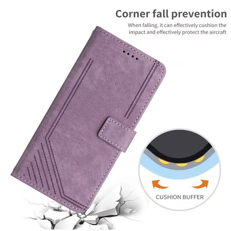 Wallet Case for Motorola Edge 60 Fusion 5G / Edge (2025) 5G Imprinted Lines Leather Phone Cover with Stand - Purple