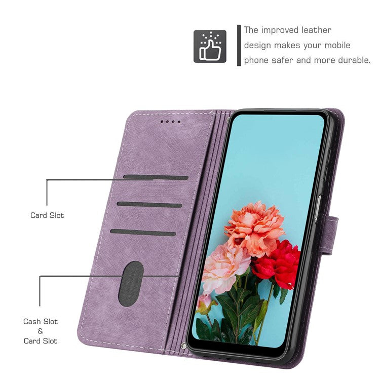 Wallet Case for Motorola Edge 60 Fusion 5G / Edge (2025) 5G Imprinted Lines Leather Phone Cover with Stand - Purple