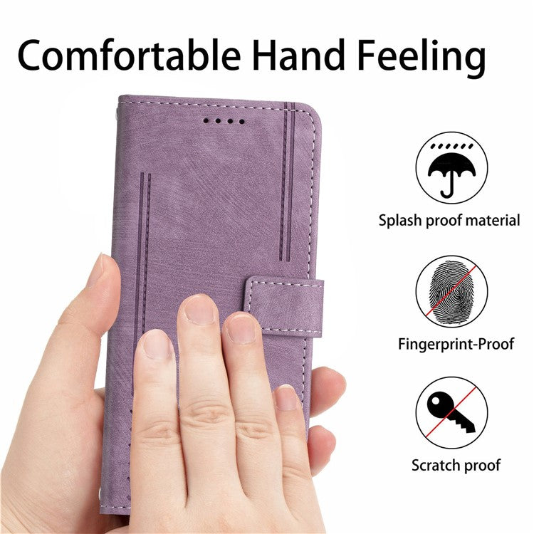 Wallet Case for Motorola Edge 60 Fusion 5G / Edge (2025) 5G Imprinted Lines Leather Phone Cover with Stand - Purple