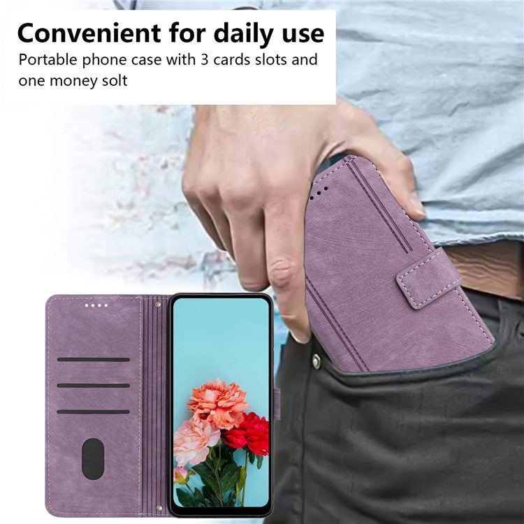Wallet Case for Motorola Edge 60 Fusion 5G / Edge (2025) 5G Imprinted Lines Leather Phone Cover with Stand - Purple
