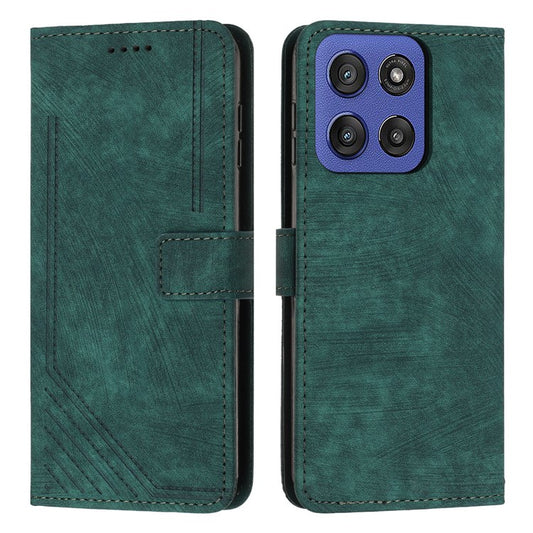 Wallet Case for Motorola Edge 60 Fusion 5G / Edge (2025) 5G Imprinted Lines Leather Phone Cover with Stand - Green