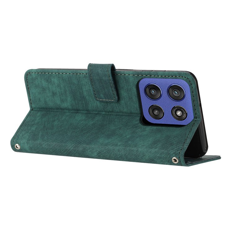 Wallet Case for Motorola Edge 60 Fusion 5G / Edge (2025) 5G Imprinted Lines Leather Phone Cover with Stand - Green