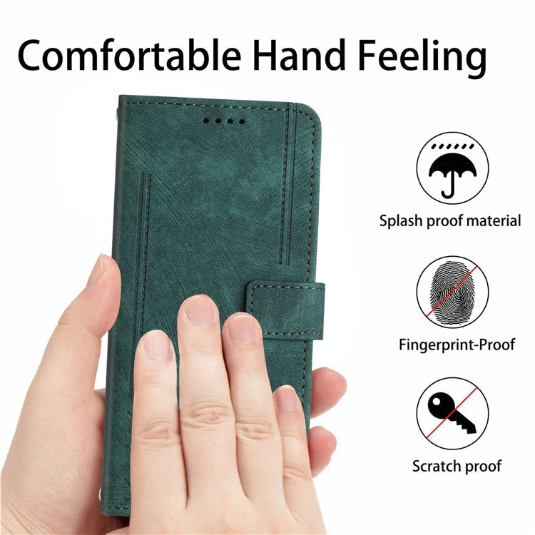 Wallet Case for Motorola Edge 60 Fusion 5G / Edge (2025) 5G Imprinted Lines Leather Phone Cover with Stand - Green