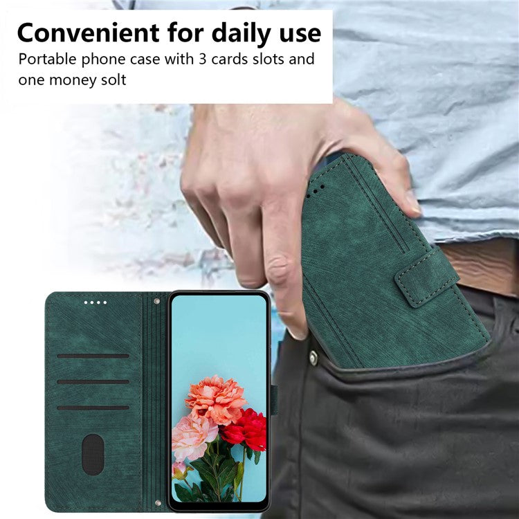 Wallet Case for Motorola Edge 60 Fusion 5G / Edge (2025) 5G Imprinted Lines Leather Phone Cover with Stand - Green