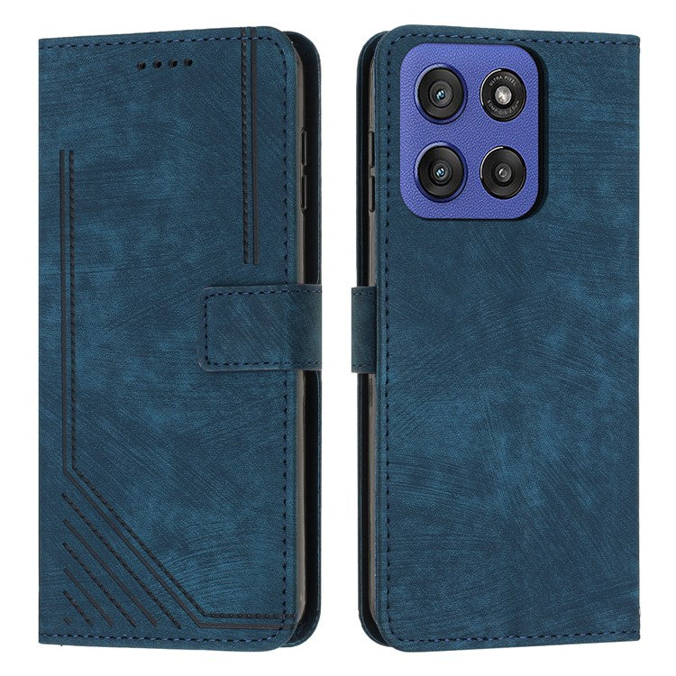 Wallet Case for Motorola Edge 60 Fusion 5G / Edge (2025) 5G Imprinted Lines Leather Phone Cover with Stand - Sapphire