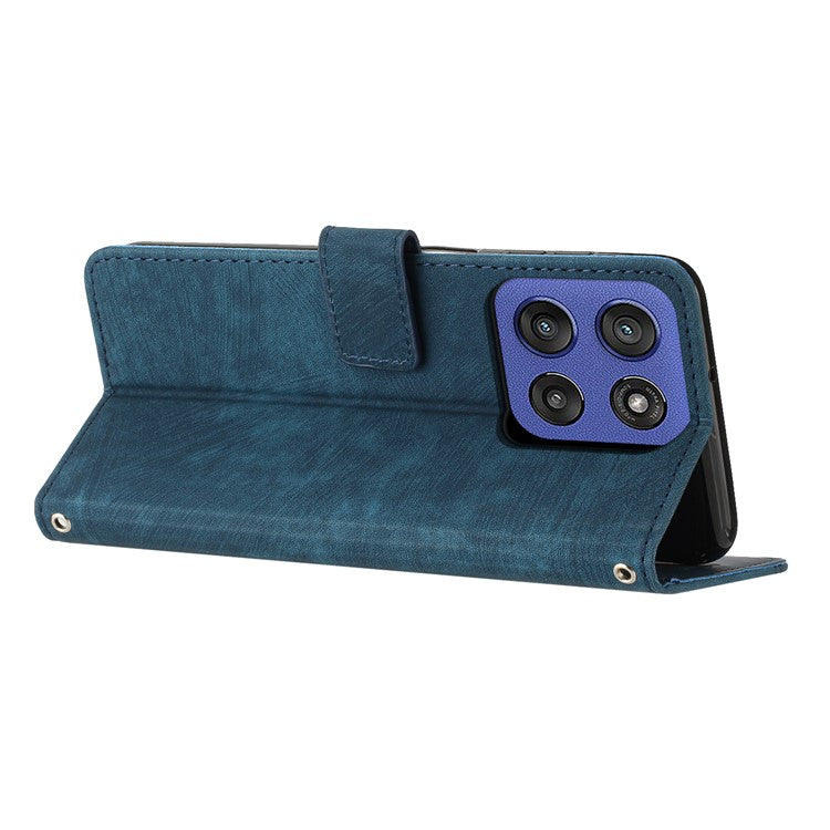 Wallet Case for Motorola Edge 60 Fusion 5G / Edge (2025) 5G Imprinted Lines Leather Phone Cover with Stand - Sapphire