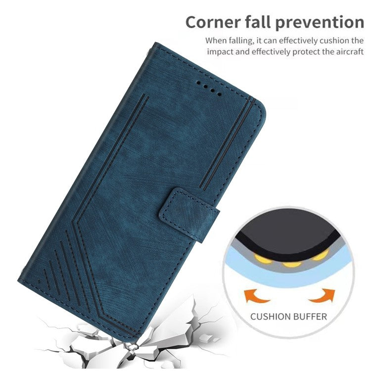 Wallet Case for Motorola Edge 60 Fusion 5G / Edge (2025) 5G Imprinted Lines Leather Phone Cover with Stand - Sapphire