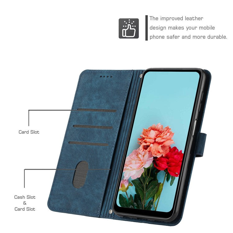 Wallet Case for Motorola Edge 60 Fusion 5G / Edge (2025) 5G Imprinted Lines Leather Phone Cover with Stand - Sapphire