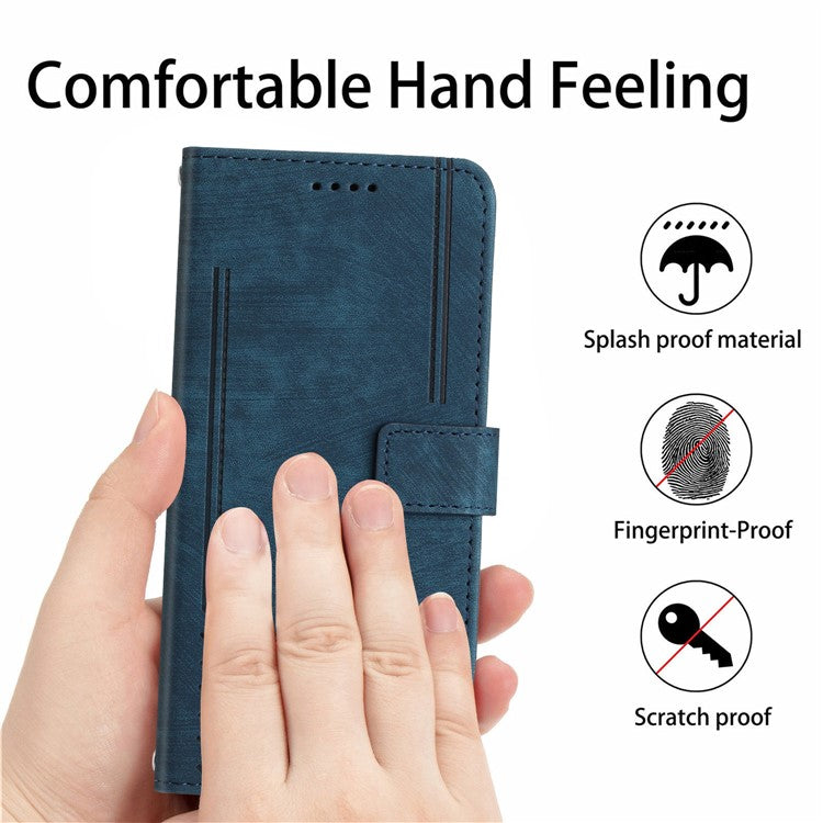 Wallet Case for Motorola Edge 60 Fusion 5G / Edge (2025) 5G Imprinted Lines Leather Phone Cover with Stand - Sapphire