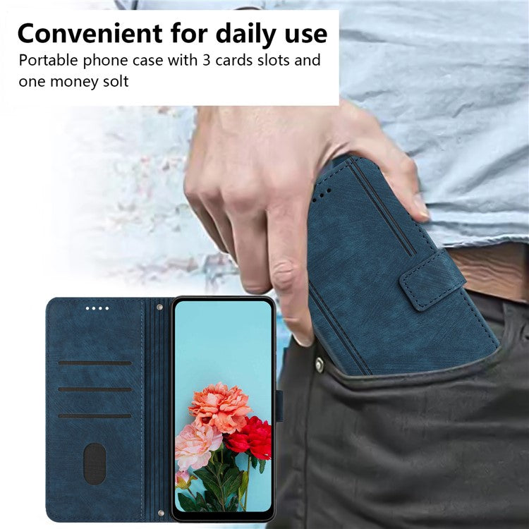 Wallet Case for Motorola Edge 60 Fusion 5G / Edge (2025) 5G Imprinted Lines Leather Phone Cover with Stand - Sapphire