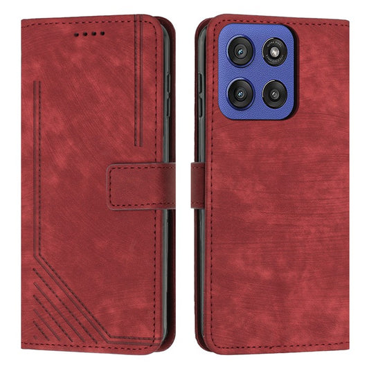 Wallet Case for Motorola Edge 60 Fusion 5G / Edge (2025) 5G Imprinted Lines Leather Phone Cover with Stand - Red