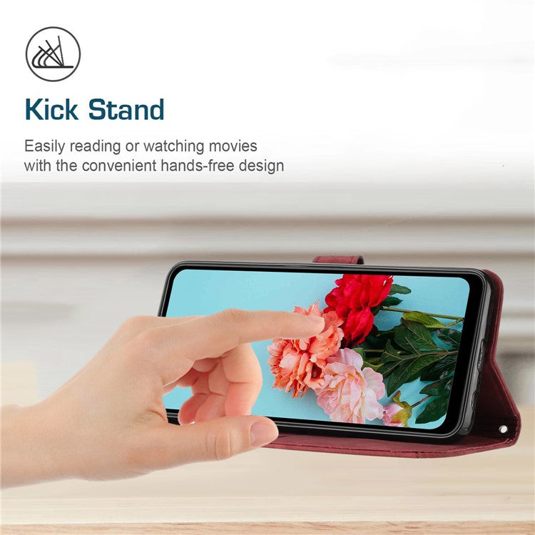 Wallet Case for Motorola Edge 60 Fusion 5G / Edge (2025) 5G Imprinted Lines Leather Phone Cover with Stand - Red