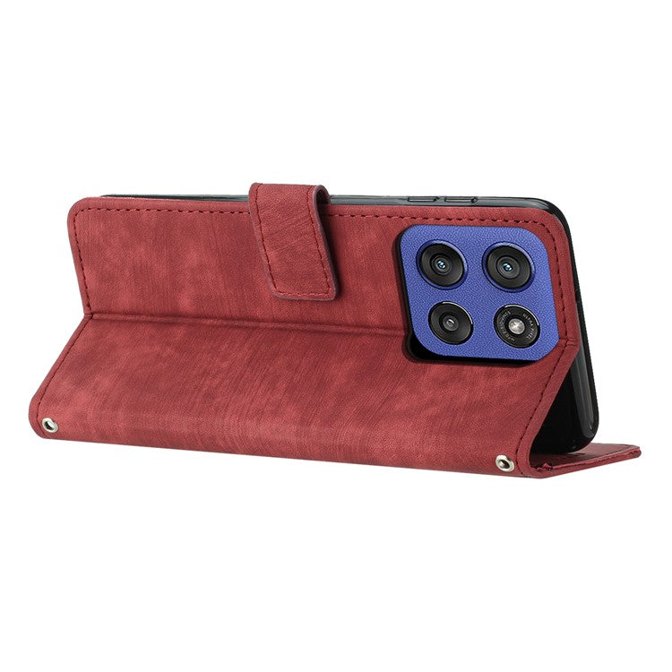 Wallet Case for Motorola Edge 60 Fusion 5G / Edge (2025) 5G Imprinted Lines Leather Phone Cover with Stand - Red